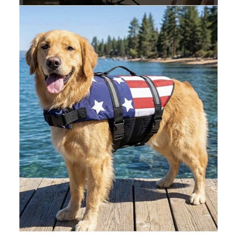 Doglay Dog Life Jacket Dog Life Vest for Swimming Boating Adjustable USA flag XL